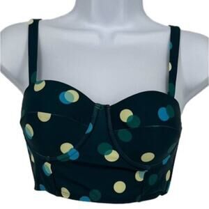 Swimsuit Contoured Bikini Top in Green & Multi Polk a Dot Print Size Large